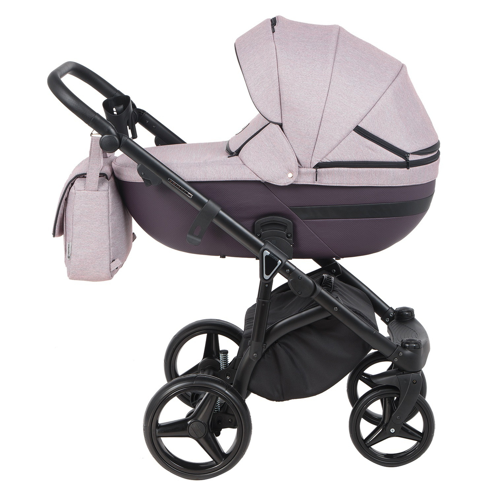Детская универсальная коляска Adamex Cortina CT-224 3в1 (Серо-розовая ткань, сливовая экокожа)