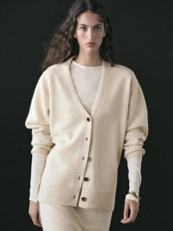 Massimo Dutti Кардиган с V-образным вырезом из шерсти и альпаки, ванильный