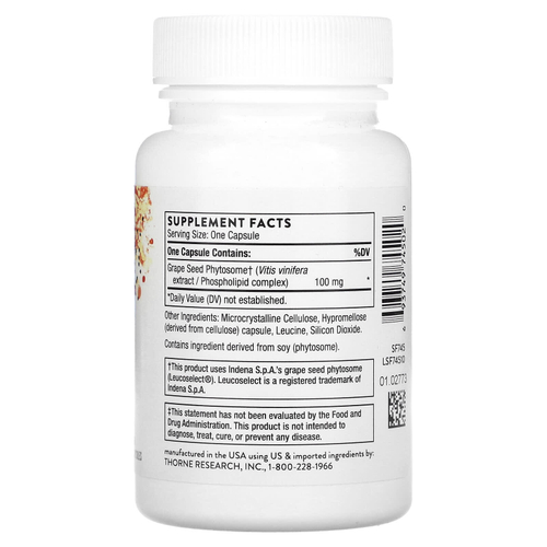 Thorne, Экстракт виноградных косточек, 60 капсул (100 мг на капсулу)
