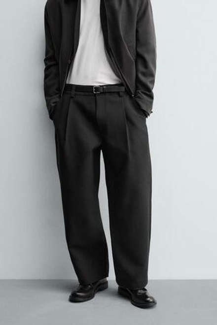 ZARA БРЮКИ BALLOON FIT С ЗАЩИПАМИ, ЧЕРНЫЙ