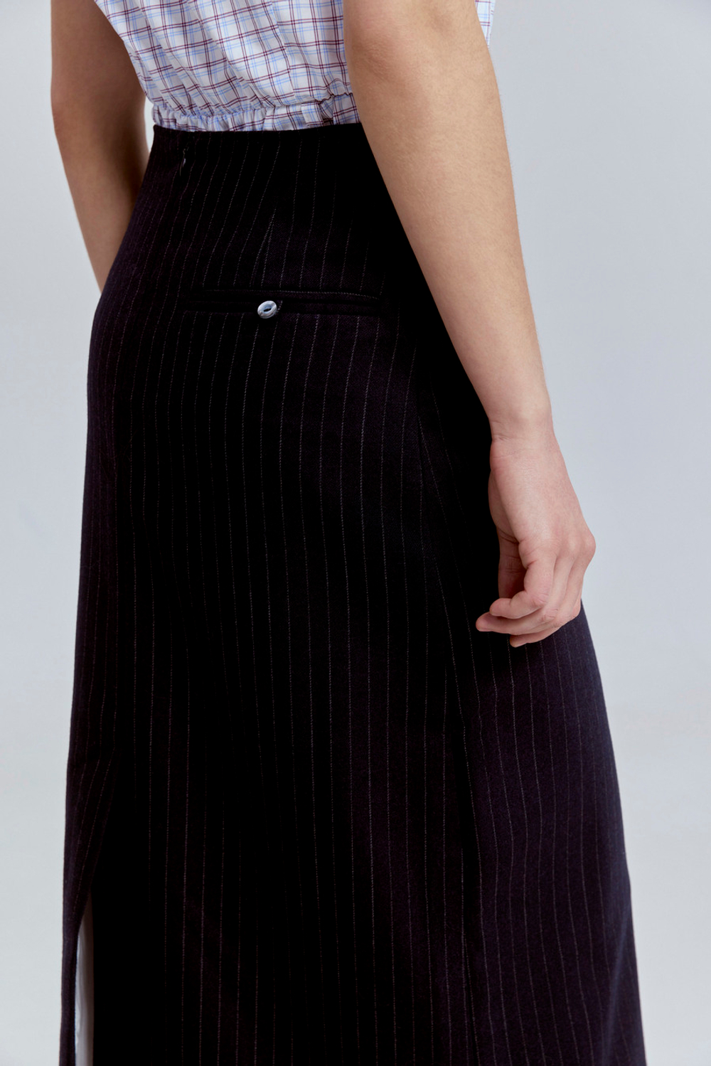 Юбка в полоску из шерсти с контрастной подкладкой