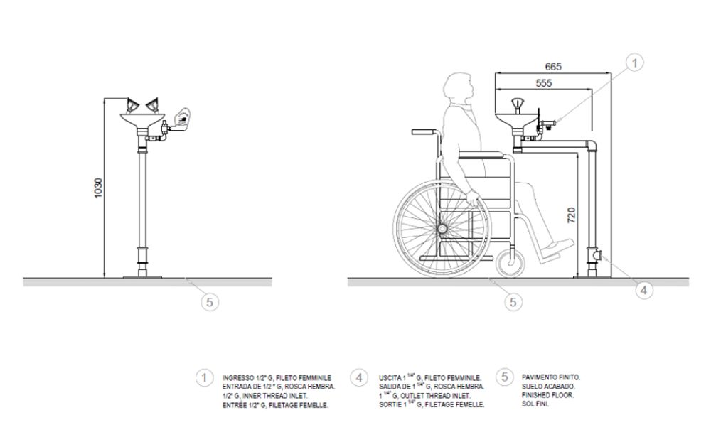 Аварийный фонтан напольный для МГН нерж. сталь BOCCHISF SC330 зеленый