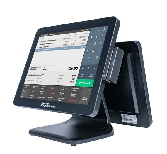 Сенсорный моноблок POScenter POS90ES Pro (15&quot;, PCAP, N100, RAM 8Gb, SSD 2.5&quot; 128Gb, MSR) стенд 101, 90W, Windows 10 IOT
