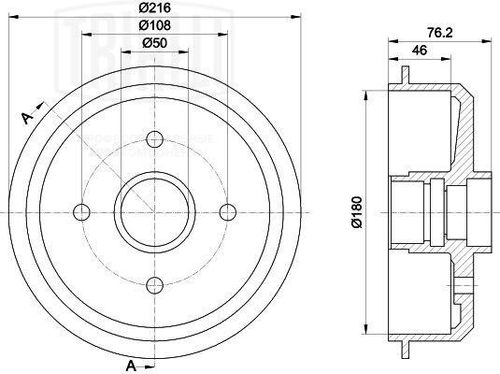 Барабан тормозной Ford Fiesta IV/V Fusion (02-) 216 мм (TRIALLI)