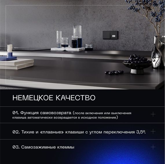 Выключатель с самовозвратом встраиваемый Voltum S70 одноклавишный 10А, (черный матовый) VLS010608