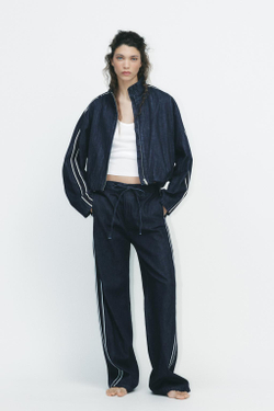 ZARA ДЖИНСЫ С ПОЛОСАМИ С БОКОВЫХ СТОРОН, ТЕМНЫЙ ИНДИГО