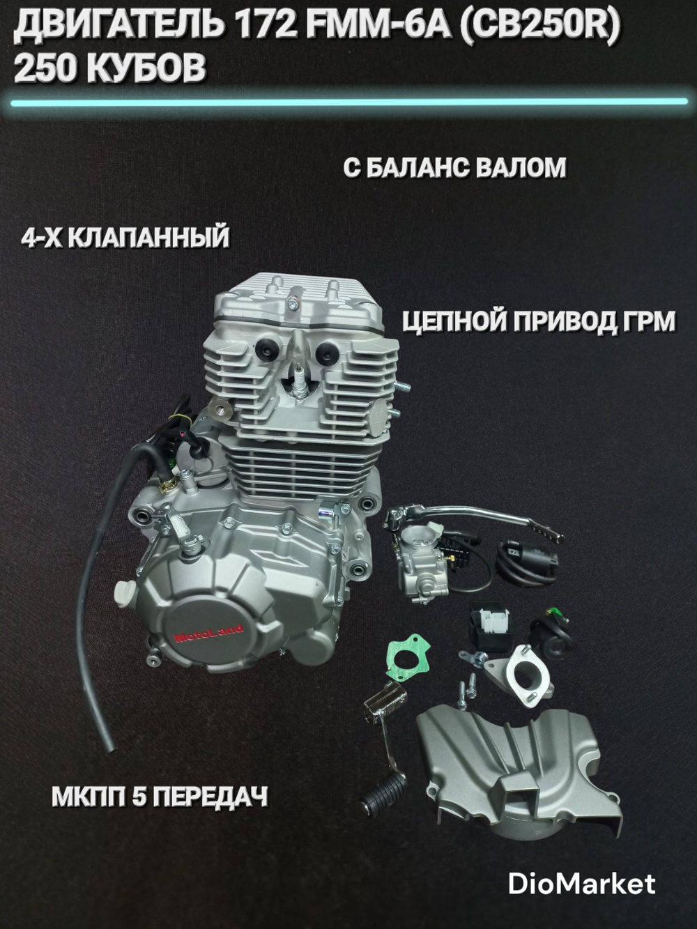 Двигатель для эндуро 250 кубов 172FMM-6A 4х-клапанный
