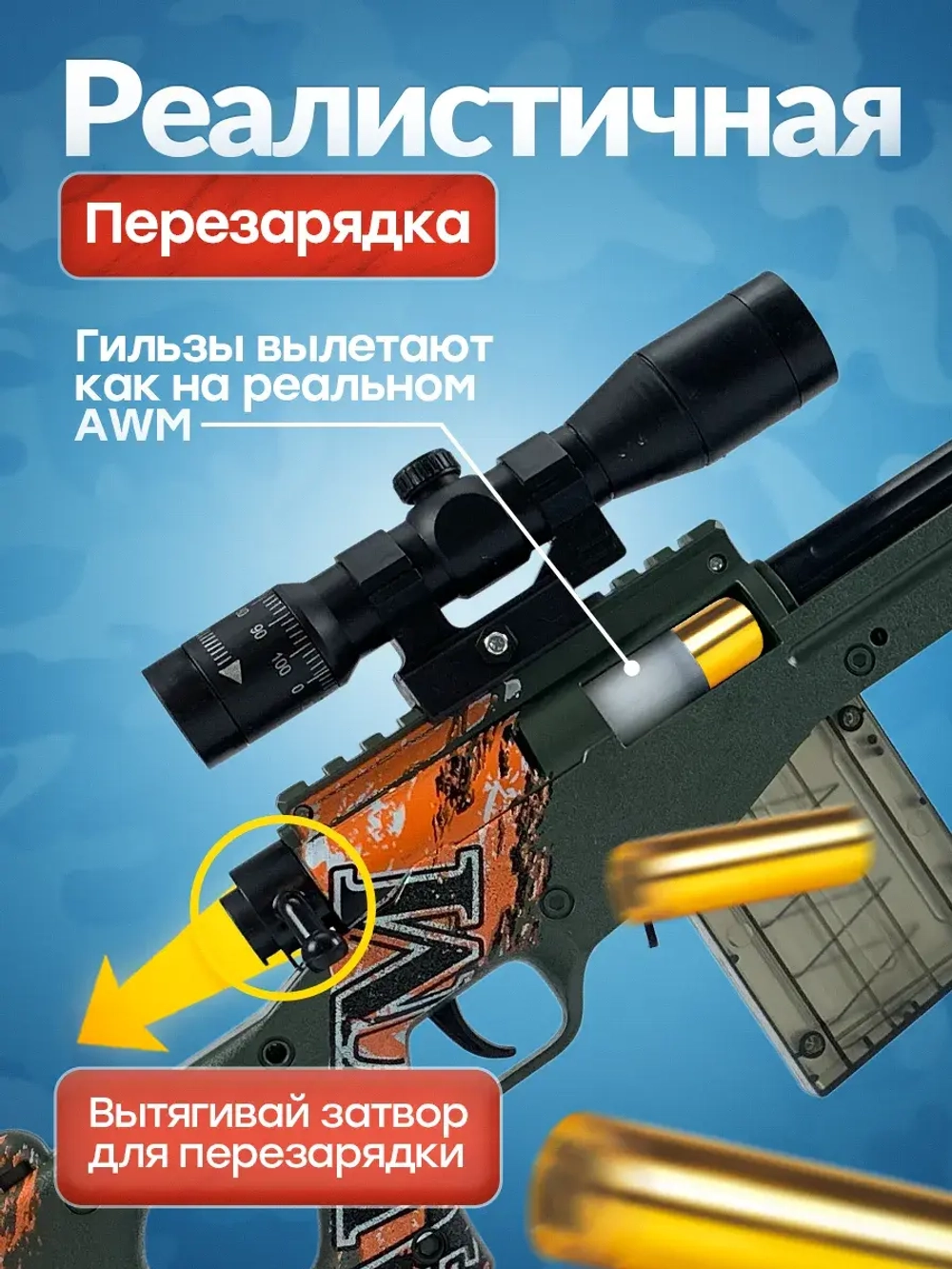 Снайперская винтовка с прицелом и пульками AWM