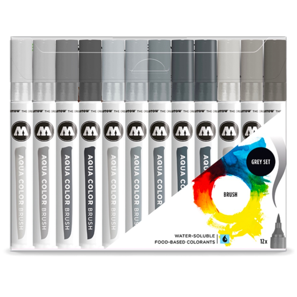 Набор маркеров Molotow AQUA COLOR BRUSH Grey SET - 12шт