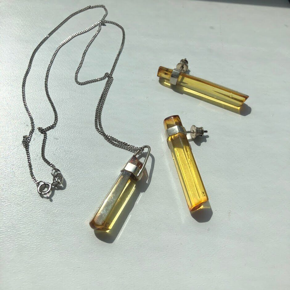 Серьги "Брусочки", серебро 925, натуральный янтарь