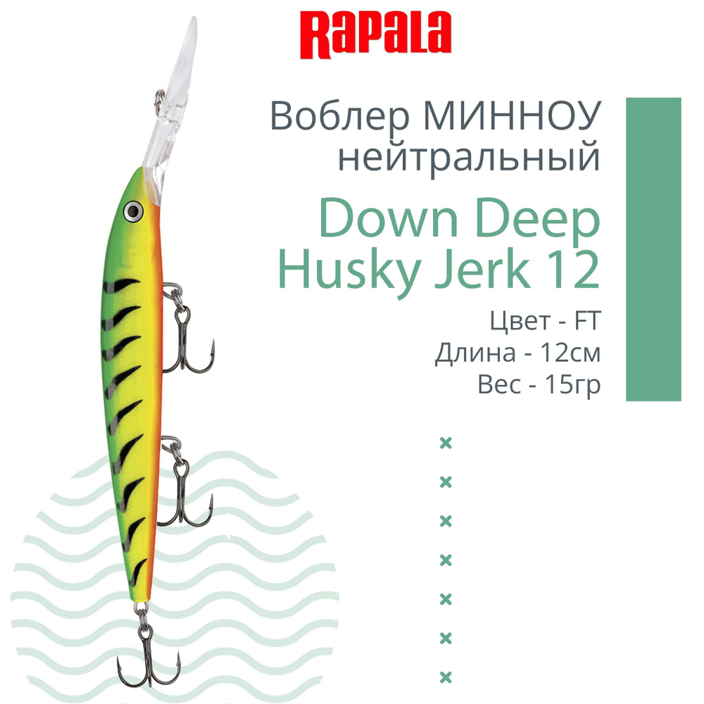 Воблер RAPALA Down Deep Husky Jerk 14, 14см, 23гр, цвет GF