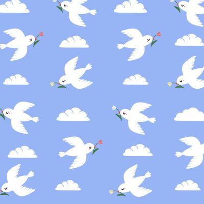 Весенние голуби мира в синем небе