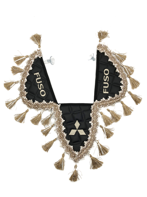 Вымпел тройной Fuso (экокожа, черный с бежевыми кисточками)