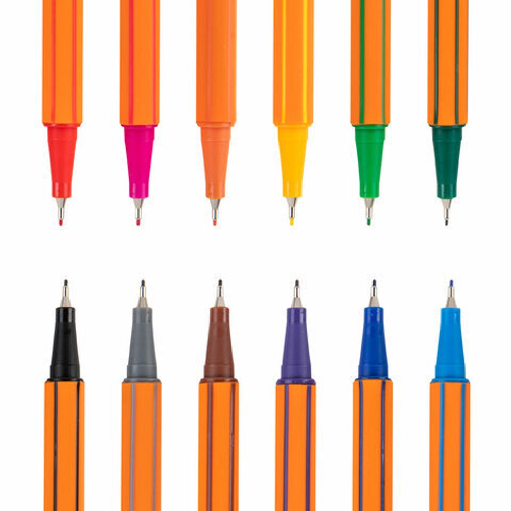 Ручки капиллярные (линеры) 12 ЦВЕТОВ, BRAUBERG "FINE 040", шестигранные, линия 0,4 мм, 144143