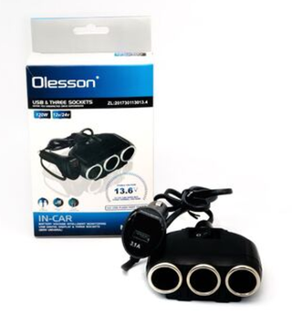 Разветвитель прикуривателя 3гнезда + 1USB+ провод кнопкой,вольтметр 3,1 А Olesson NO 1634