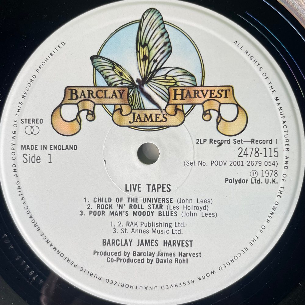 Barclay James Harvest - Live Tapes 2LP (Англия 1978г.)