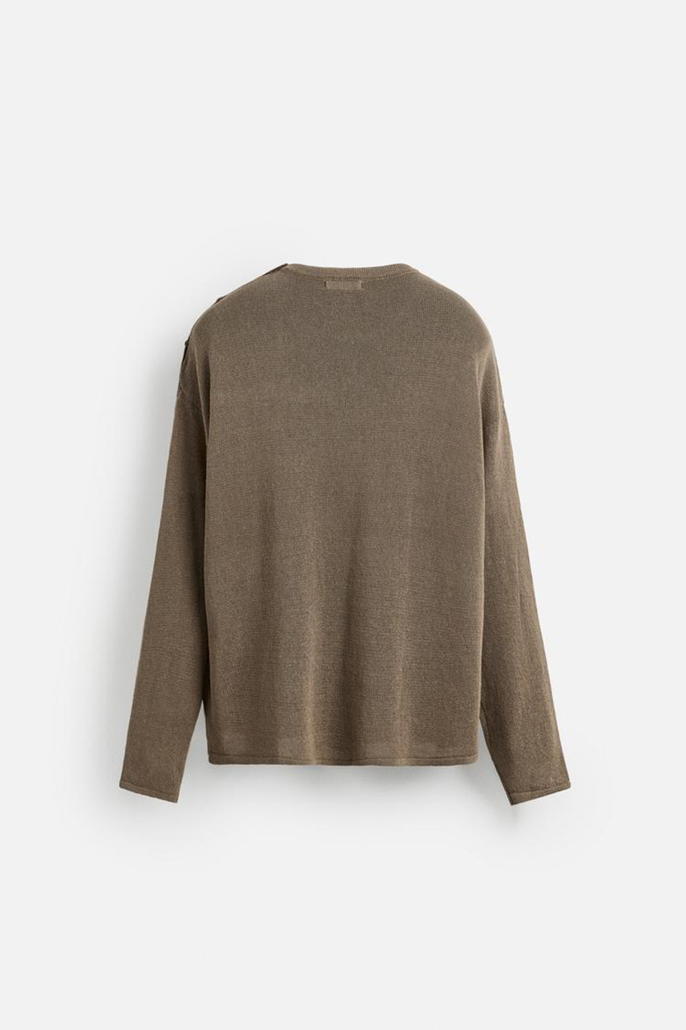 ZARA ТРИКОТАЖНАЯ ФУТБОЛКА С ПУГОВИЦАМИ, ТЕМНО-БЕЖЕВЫЙ