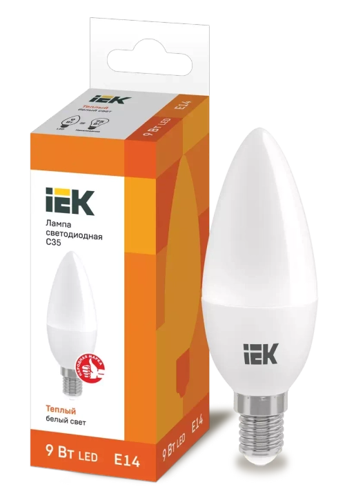 Лампа светодиодная ECO C35 свеча 9Вт 230В 3000К Е14 IEK LLE-C35-9-230-30-E14