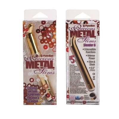 Золотистый вибратор с загнутым кончиком 5-Function Precious Metal Slims Slender G s - 14 см. (Цвет: золото)