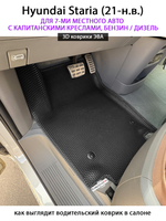 Автомобильные коврики ЭВА для Hyundai Staria (21-н.в.) на 7-ми местное авто с капитанскими креслами, бензин / дизель