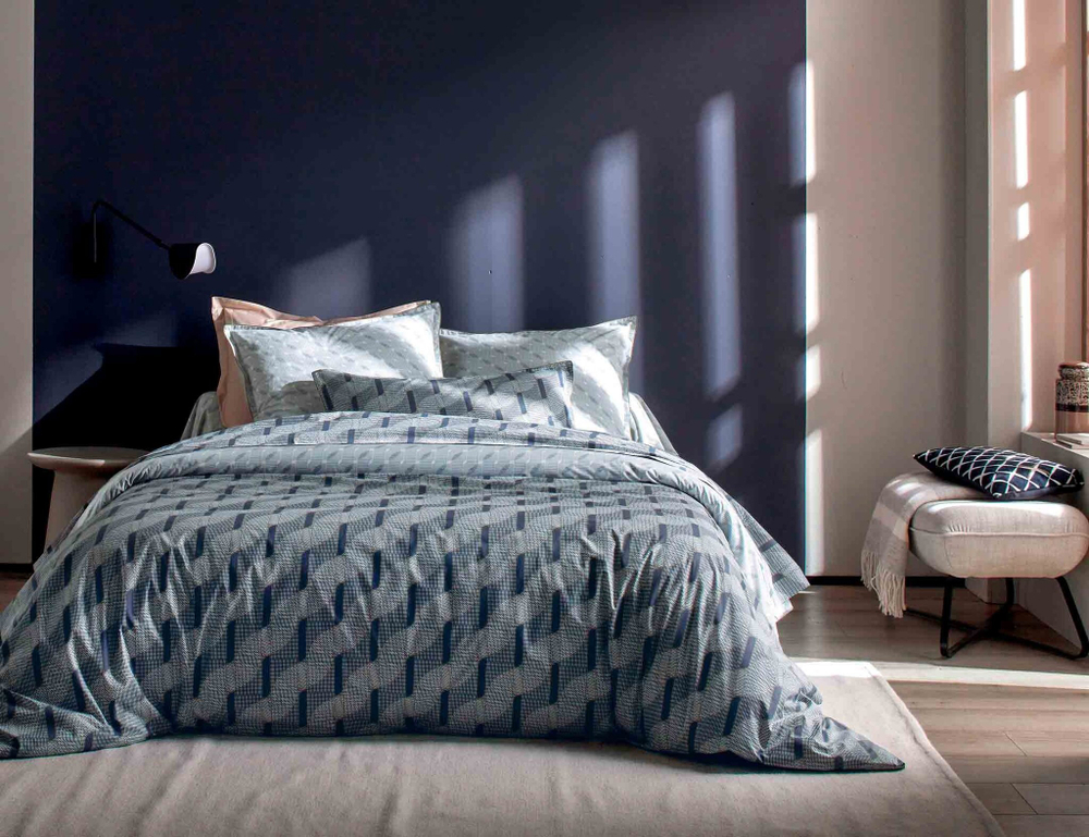 Постельное белье 2 спальное евро Blanc des Vosges Tempo голубое Франция