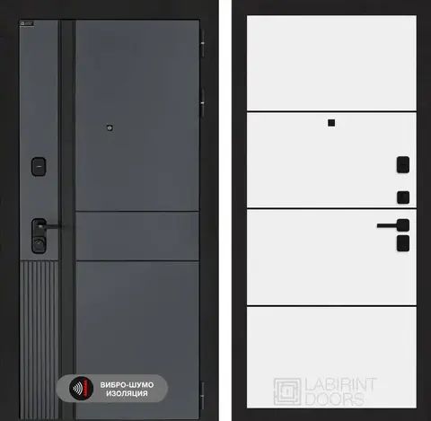 Входная металлическая дверь Лабиринт Evolab (Эволаб) Velluto Oscuro 25 Белый софт (матовый, без текстуры), черные молдинги