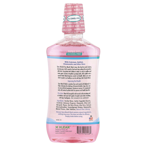 Xlear, Kid's Spry, детское средство для полоскания рта, поддерживает зубную эмаль, не содержит спирт, натуральная жевательная резинка, 473 мл (16 жидких унций)