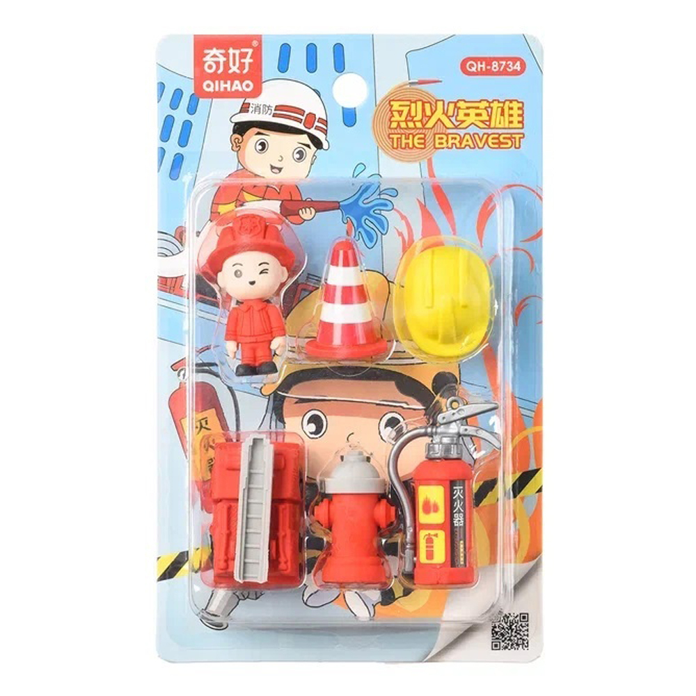 Ластик Qihao, фигурный, разборный, серия "Пожарные", набор 6 шт