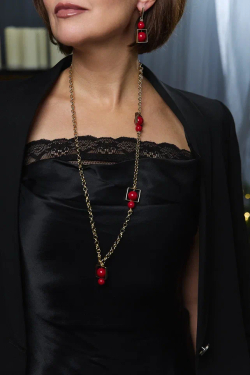 Колье-трансформер мисс Ди золото с красным жемчугом