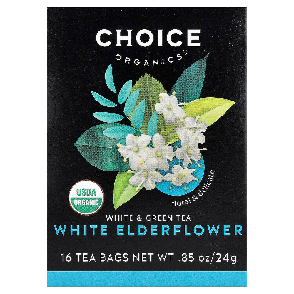 Choice Organic Teas, Белый и зеленый чай, белая бузина, 16 чайных пакетиков, 24 г (0,85 унции)