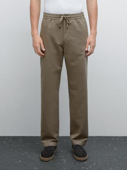 Massimo Dutti Брюки-джоггеры из хлопковой смеси, светло-коричневый