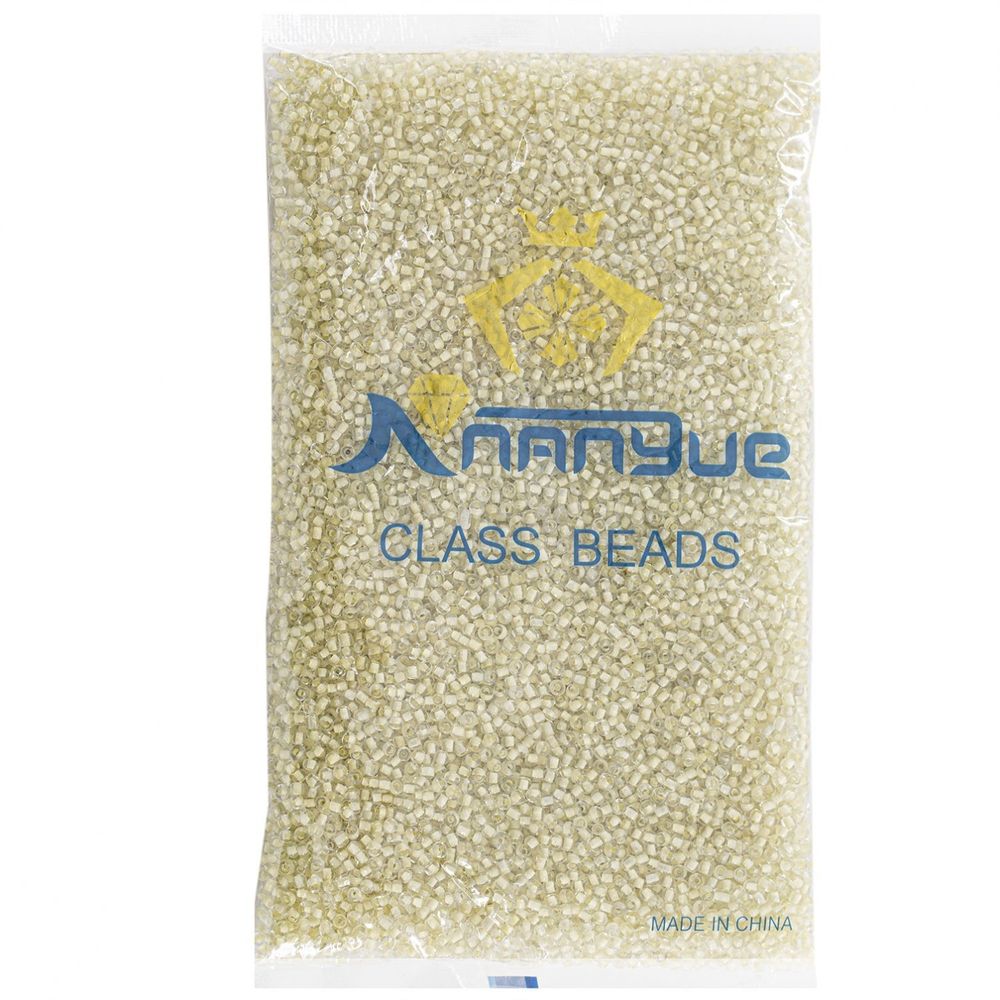 Бисер Alingar размер №8 вес 450 гр., прозрачный кристалл, внутри бежевый, пакет