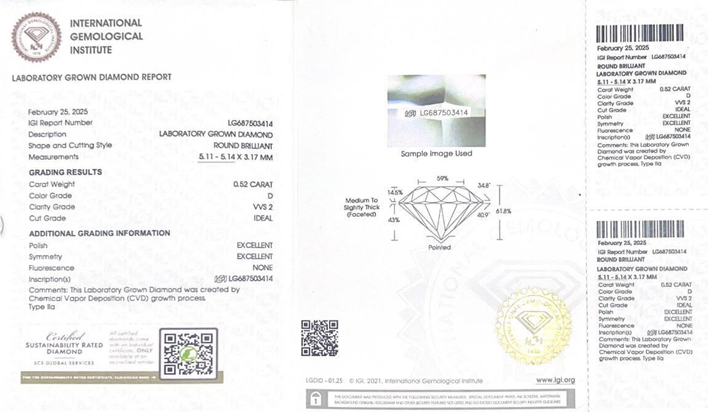 Пусеты с лабораторно-выращенными бриллиантами по 0.5 ct