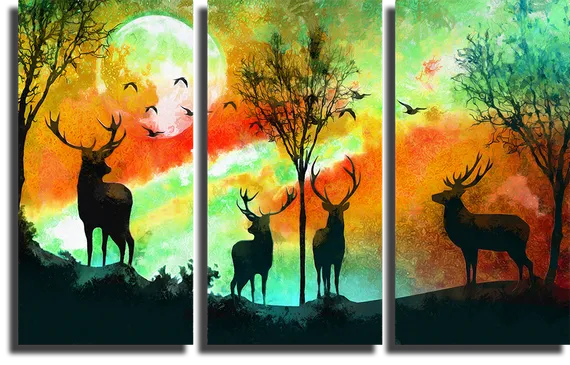 Модульная картина "Олени в лесу"