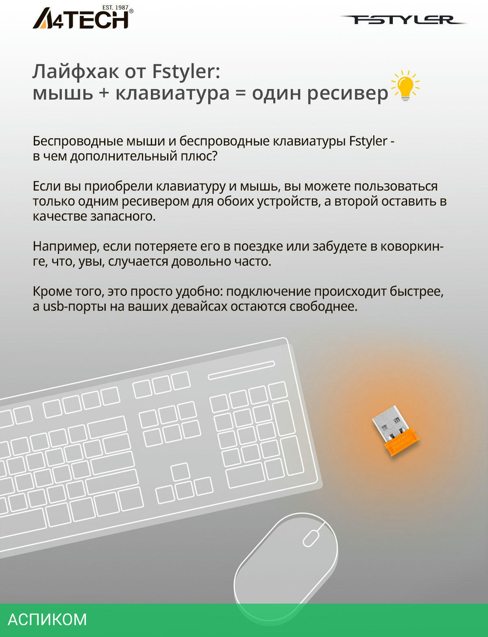 Клавиатура A4Tech Fstyler белый/серый (FBK11)