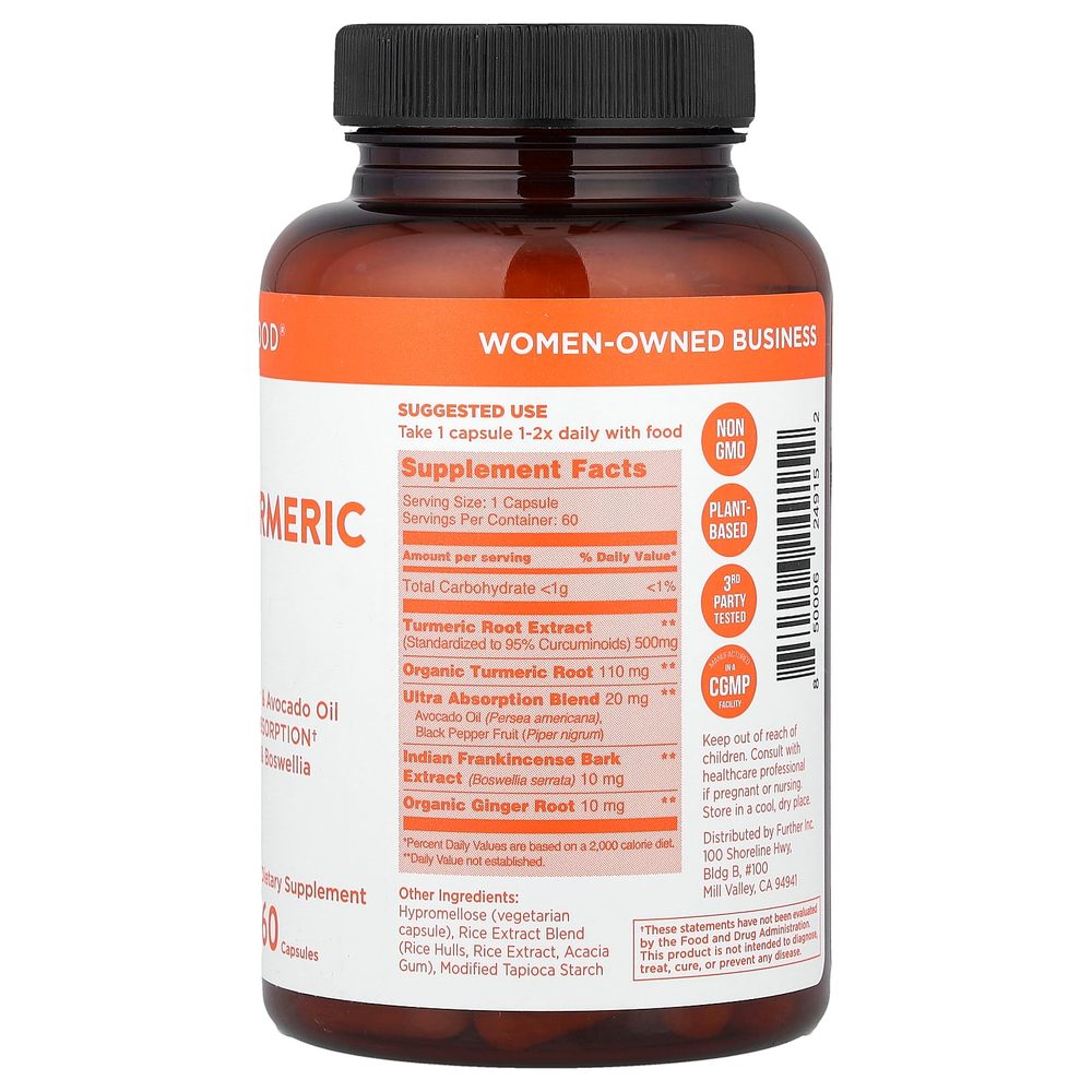 Further Food, Куркумин и куркума премиального качества, максимальная эффективность, 500 мг, 60 капсул