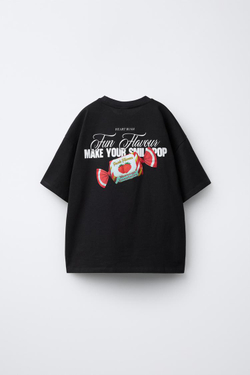 ZARA ФУТБОЛКА С ПРИНТОМ «ВИШНИ И КОНФЕТЫ», ЧЕРНЫЙ