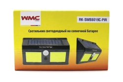 Светильник светодиодный на солнечной батарее с датчиком движения (5.5V,1.2W,18650Li,3.7V,1200mAh,40SMD Led,6500К,раб. время8-10ч,заряд.4-6ч,IP44,175х1 WMC TOOLS WMC-RK-SWB8019C-PIR