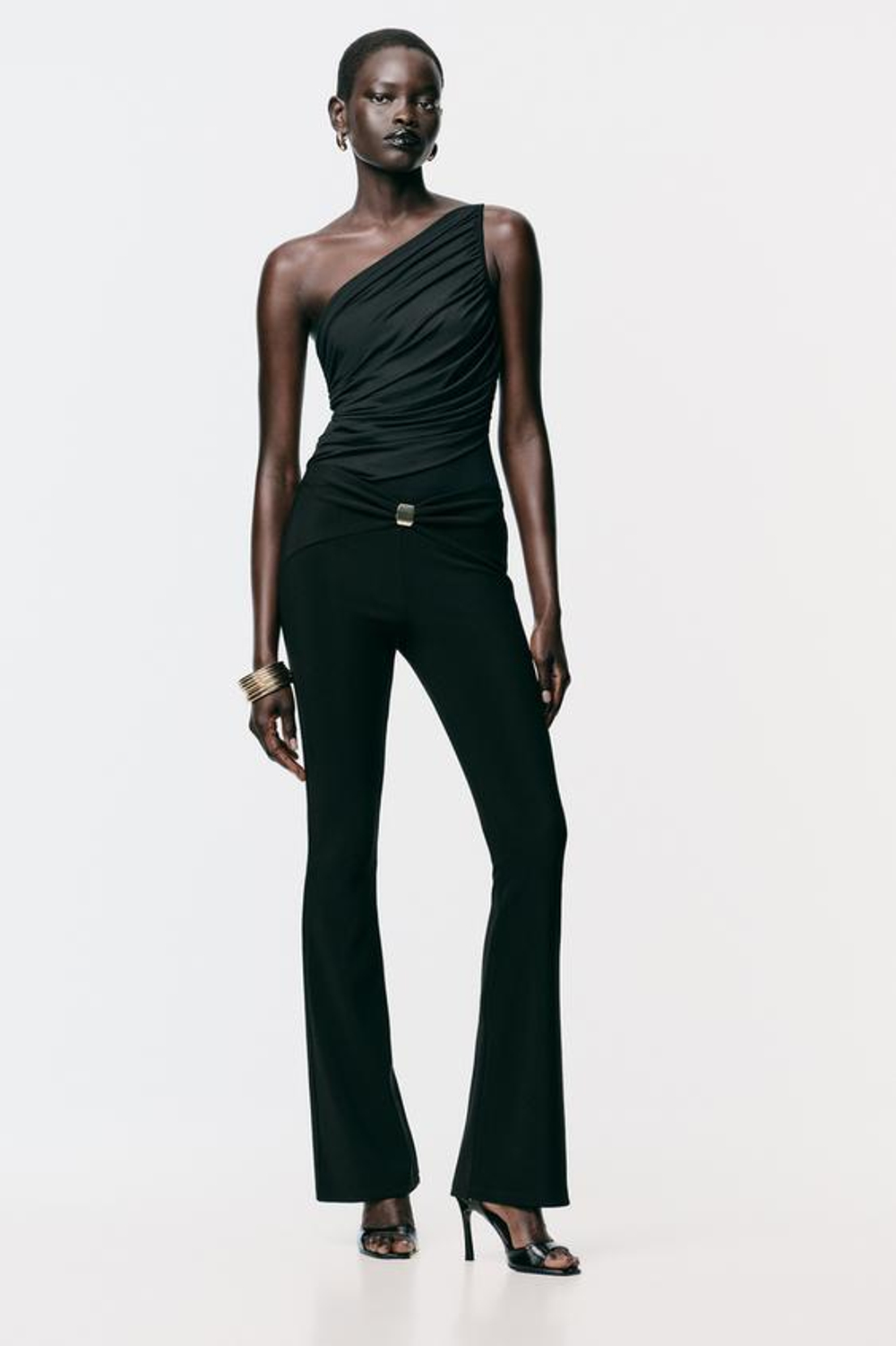 ZARA ЛЕГИНСЫ С МЕТАЛЛИЧЕСКОЙ АППЛИКАЦИЕЙ, ЧЕРНЫЙ