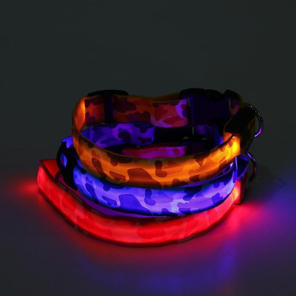Ошейник с подсветкой "Милитари", 3 режима свечения, Микс цветов, Размер L 40-58 см