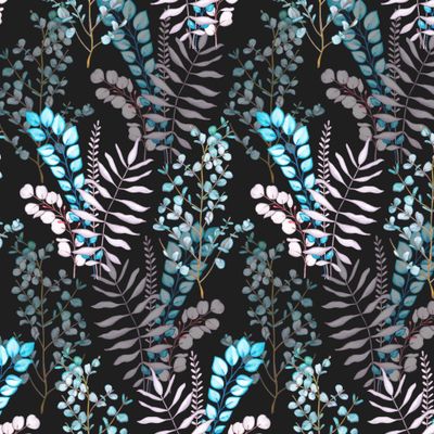 Seamless pattern from a branch with eucalyptus leaves.