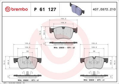 BREMBO - P61127-BRB - Brake Pad Set, disc brake