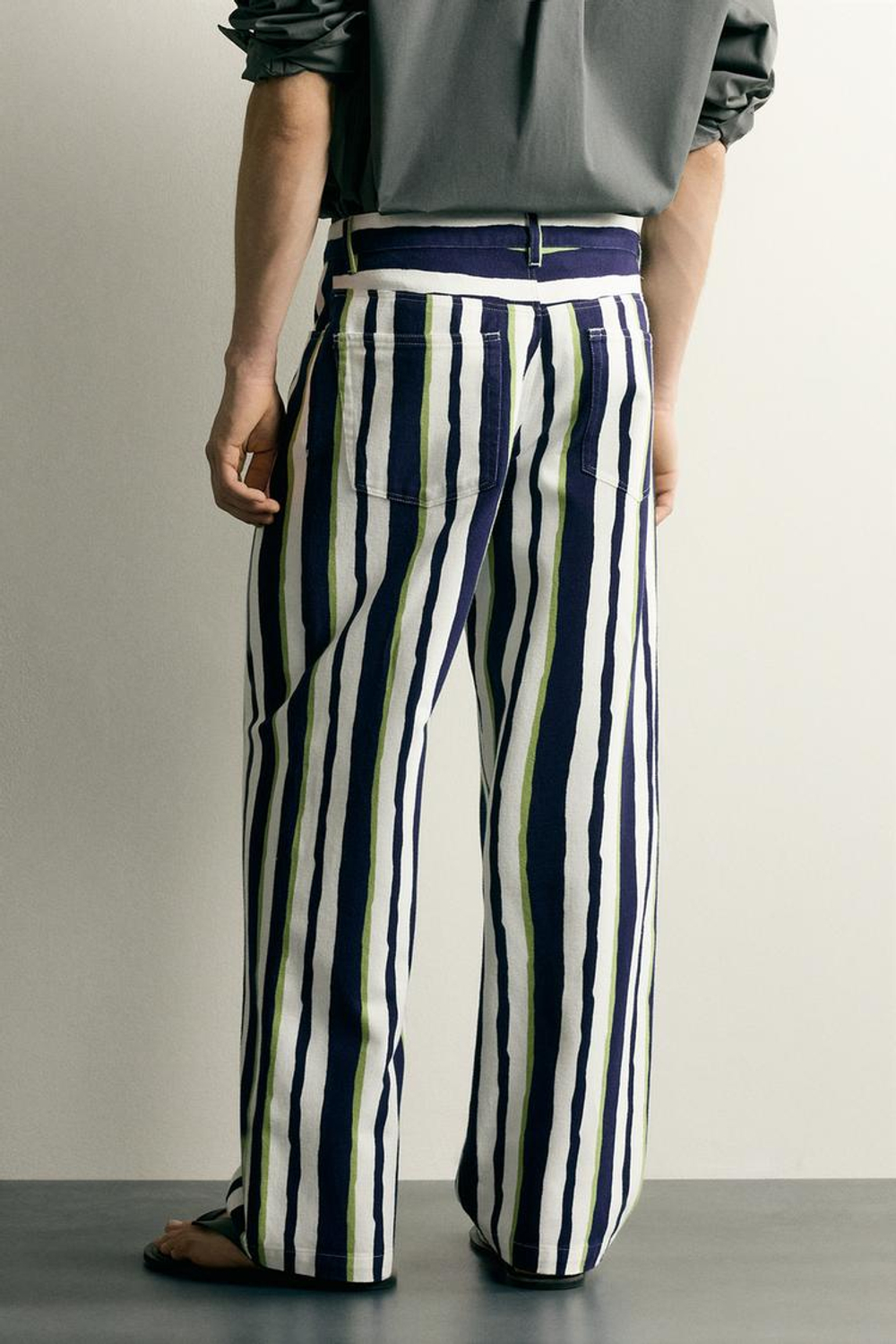 ZARA БРЮКИ STRAIGHT FIT В ПОЛОСКУ, МОРСКОЙ СИНИЙ