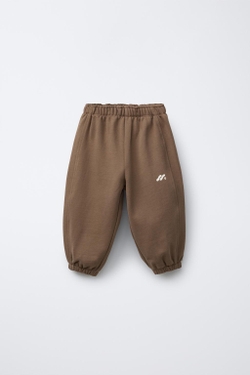 ZARA БРЮКИ-ДЖОГГЕРЫ ИЗ МЯГКОЙ ТКАНИ С ЛОГОТИПОМ, КОРИЧНЕВЫЙ