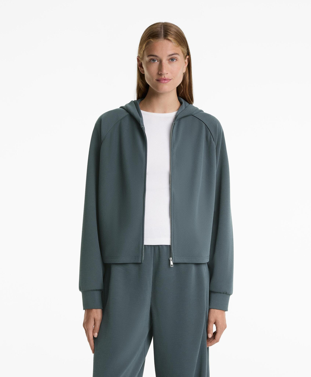 Oysho Куртка с капюшоном, антрацитовый/голубой