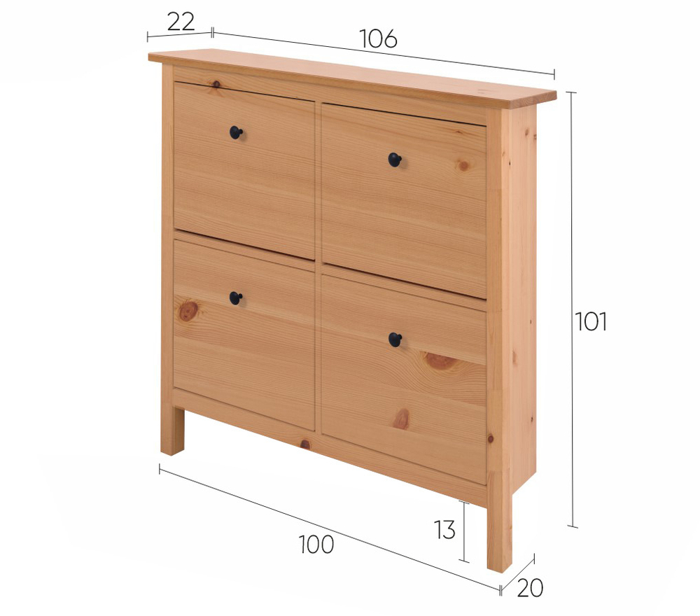 Обувница 4 ящика КЫМОР (HEMNES), 106х101х22 см, светло-коричневый