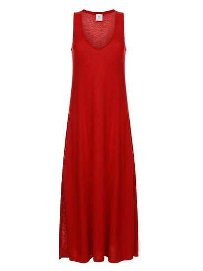 Женское платье красного цвета из шерсти и шелка - фото 1