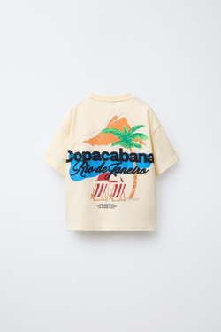 ZARA ФУТБОЛКА С РЕЛЬЕФНОЙ НАДПИСЬЮ, СВЕТЛО-ЖЕЛТЫЙ