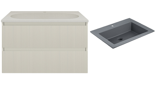 Тумба с раковиной Vincea Welle 80 VMC-2WL800MBG/VCB-13800G бежевая матовая/раковина серая