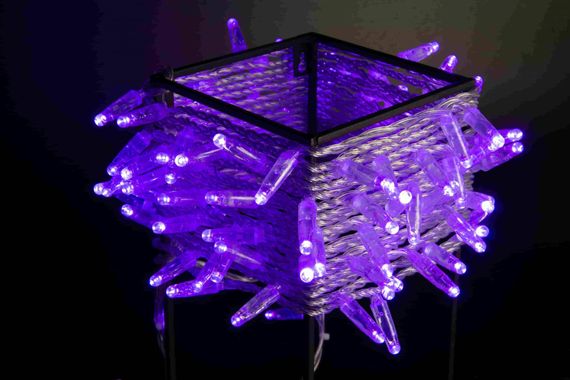 Светодиодная нить 100 фиолетовых LED ламп, 10 м., 24В, статика, прозрачный провод ПВХ, Teamprof (TPF-S10C-24V-CT/V)